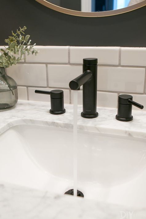 I just added a matte black faucet to my bathroom! Come check out the one I chose, along with other black bathroom faucets that are gorgeous! #blackfaucet #faucet #bathroom #DIYbathroom #bathroommakeover Black Bathroom Faucets, Matte Black Bathroom Faucet, Black Faucet Bathroom, Spare Bathroom, Black Bathroom Faucet, Faucets Bathroom, Matte Black Faucet, Best Kitchen Design, Matte Black Bathroom