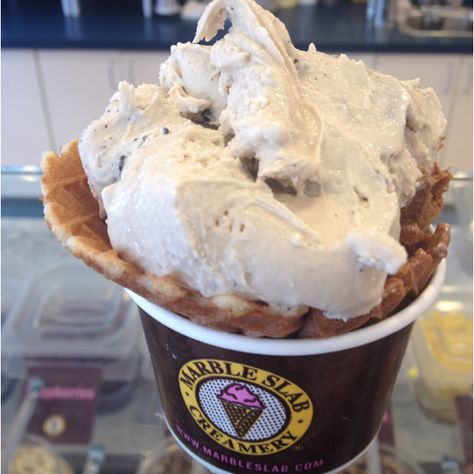 Coffee ice cream with oreo mix. Marble Slab creamery. Asheville, NC Marble Ice Cream, Mr Softee Ice Cream, Cream Stone Ice Cream, Ice Cream Factory Nyc, New York Museum Of Ice Cream, Coffee Ice Cream, Marble Slab, Oreo, Ice Cream