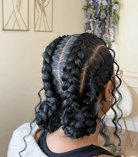 Curly Cornrow Hairstyles, French Braid Black Women, Quick Cornrow Hairstyles For Black Women, Cornrows For School, Goddess Cornrows Buns, Simple Braided Hairstyles Black Women, Butterfly Cornrows, Cornrow With Curls, Butterfly Cornrow Braids