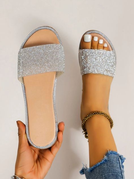 Rhinestone Decor Slide Sandals | SHEIN Malaysia Sandals Shein, Women Slides, Rhinestone Decor, Slides Sandals, Slide Sandals, Slides, Converse, Sandals, Sneakers