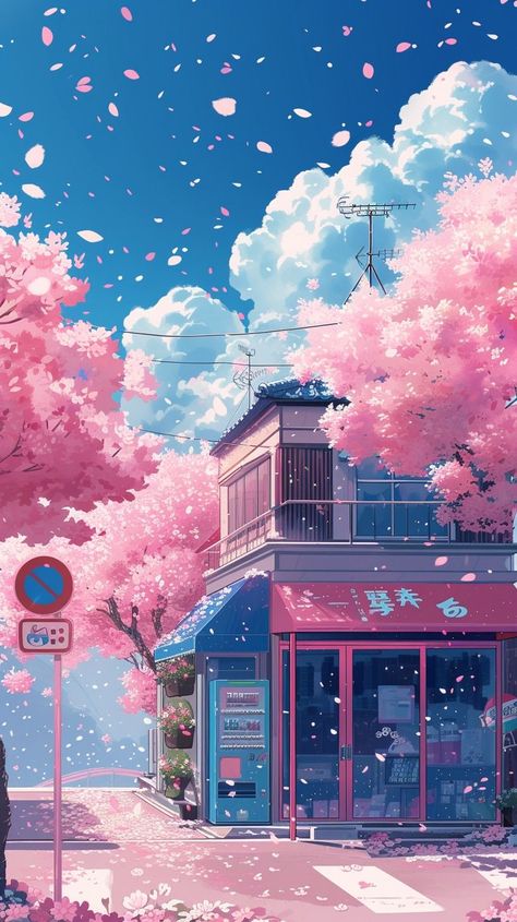 Pink Anime Landscape, Pink Anime Scenery, Hanami Wallpaper, Pink Lofi Aesthetic, Pink Kawaii Aesthetic, Frühling Wallpaper, Pretty Wallpapers Tumblr, Pink Kawaii, Dreamy Artwork