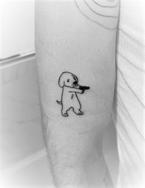 Linework Dog Tattoo, Tattoo Ideas Silly, Silly Dog Tattoo, Funny Dog Tattoo, Animal Flash Tattoo, Cartoon Dog Tattoo, Emoji Tattoo, Puppy Tattoo, Small Dog Tattoos