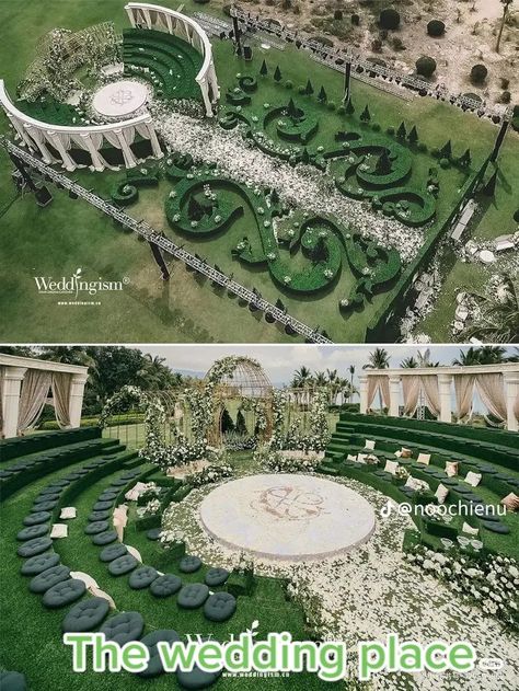 Neoclassical Wedding Decor, Spanish Moss Wedding Decor, Nikahan Outdoor, Garden Wedding Reception Outdoor, Royalty Wedding Theme, Amphitheater Wedding, بيوت ملكية, Dream Garden Wedding, Wedding Themes Outdoor