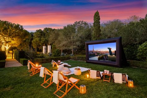 Backyard Night, Movie Night Decorations, Santa Barbara Style, Outdoor Cinema, Movie Night Party, Gather Together, Outdoor Party Decorations, Baby Shower Outfit, Entertainment Business