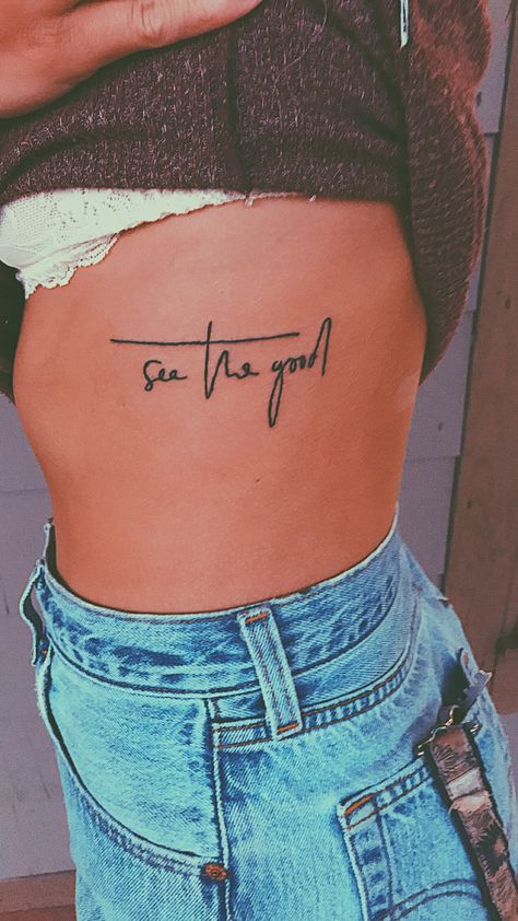 See The Good Rib Tattoo, Cute Small Bestie Tattoos, Leather Style Tattoo, Small Western Tats, Wrist Tattoos For Couples, Western Rib Tattoos For Women, Country Lyric Tattoos For Women, Tattoos On Buttcheek For Women, Country Song Tattoos For Women