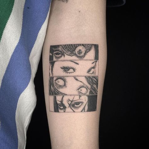 12k Likes, 43 Comments - Anime Tattoo Artist (@ink.ray) on Instagram: “• JUNJI ITO COLLECTION • Happy Halloween 👻 Had to wait a while to post this one since it only made…” Aesthetic Junji Ito, Junji Ito Tattoo Ideas, Anime Tattoo Artist, Junji Ito Tattoo, Junji Ito Collection, Spiral Tattoos, Fan Tattoo, Halloween Post, Famous Tattoos