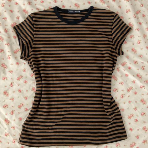 Brandy Melville striped t shirt Super cute brown... - Depop Summer Inspo, Striped T Shirt, Lana Del Rey, Brandy Melville, Brandy, Super Cute, Spring Summer, Navy, T Shirt