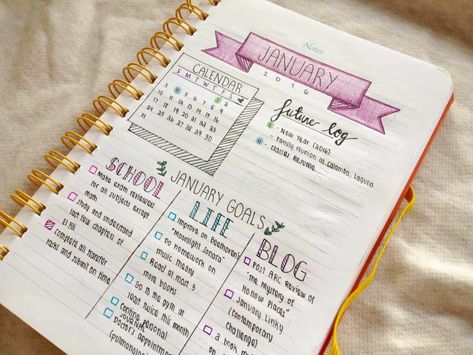 15 Inspiring DIY Ways to Make A New Year’s Resolutions List Jurnal Bullet Ideas, Bullet Journal Key, Bullet Journal Notes, Bullet Journal Spread, Bullet Journal Layout, Bullet Journal Inspo, Journal Layout, Planner Book, Journals & Planners