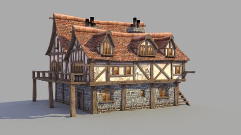 ArtStation - The Inn, Dragos Pop Tiny Glade, Minecraft Medieval House, Conan Exiles, Minecraft Medieval, Cartoon House, Medieval Houses, Building Concept, Minecraft House Designs, Space Room