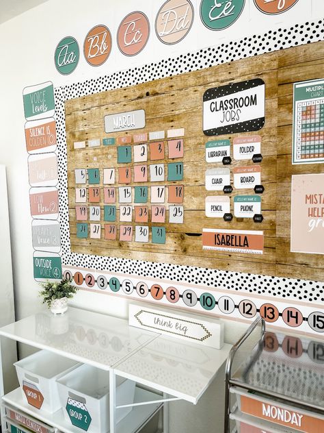 Simply Neutral Classroom Theme - Shayna Vohs Neutral Color Classroom Theme, Neutral Bulletin Board Ideas, 3rd Grade Classroom Themes, Classroom Schedule Display, Neutral Classroom Theme, Classroom Decor Neutral, Tk Classroom, Classroom Jobs Display, 2024 Classroom