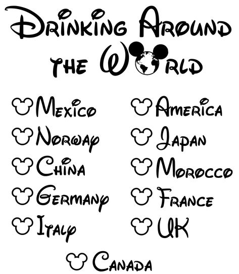 Visiting Disny World and Epcot soon! Make custom shirts for you and your friends to wear around while you enjoy an adult beverage in each country!   Great for 21st birthdays, bachlorette or bachlor parties!  #DrinkAroundTheWorld #disneyDIY #Disney #drink #crawl #Epcot #wdw #orlando #florida #21stbirthday #disneybirthday Eating Around The World, Epcot Drinking Around The World, 21st Birthday Checklist, Disney Drinks, Disney Trip Shirts, Epcot Shirts, Drinking Around The World, Disney Epcot, Disney World Shirts