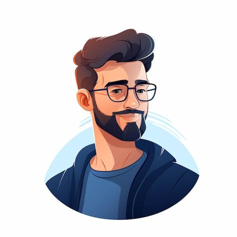 Man With Glasses Drawing, Animated Face, Man With Glasses, Beard Illustration, Beard Drawing, Boy Cartoon Characters, Fancy Logo, Brochure Food, Human Vector