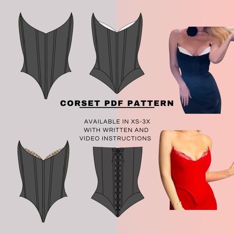 Corset sewing pattern Diy Corset Pattern, Hooded Dress Pattern, Diy Corset Top, Corset Top Pattern, Corset Tutorial, Skirt And Corset, Aesthetics Pink, Corset Sewing, Diy Corset