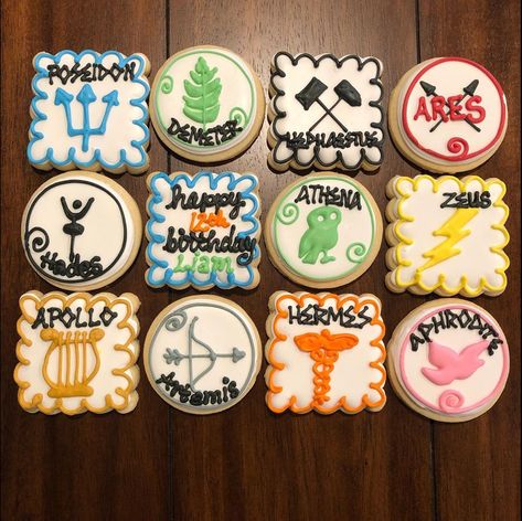 60th Birthday Sugar Cookies, Birthday Sugar Cookies Decorated, Percy Jackson Birthday, Greek Mythology Family Tree, Birthday Sugar Cookies, Greek Mythology Humor, Blue Cookies, Baking Inspiration, Percy Jackson Cast