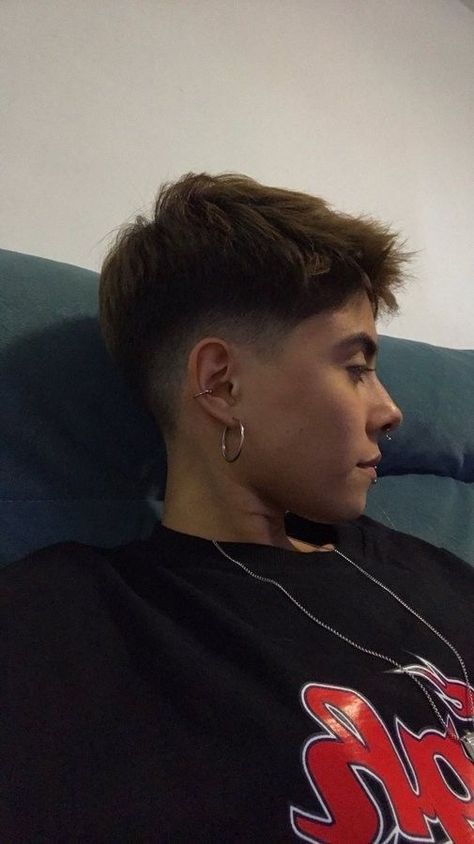 Haircut With Curly Hair, Haircut For Diamond Face, Haircut Captions, Shaved Haircut, Queer Haircut, Ftm Haircuts, Queer Hair, Bleached Hair Men, Undercut Long Hair