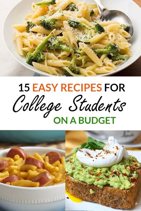 These are the best easy recipes for college students who need to save money! College Student Meals, Student Meals, College Dinners, Easy Recipes For College Students, Recipes For College Students, College Cooking, Healthy College, Easy College Meals, Student Recipes