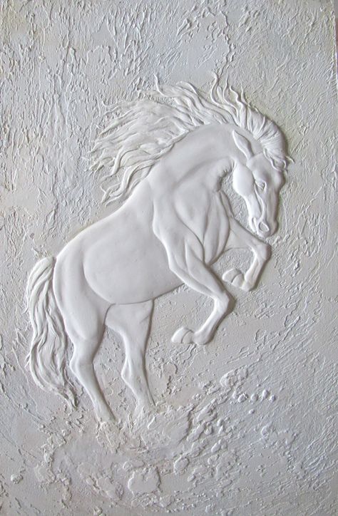 Horse Texture Painting, Acrylic Enamel Paint, 3d Wall Art Sculpture, White Horse Painting, Abstract Horse Art, Drywall Art, Horses Wall Decor, Acrylic Art Projects, Plaster Wall Art