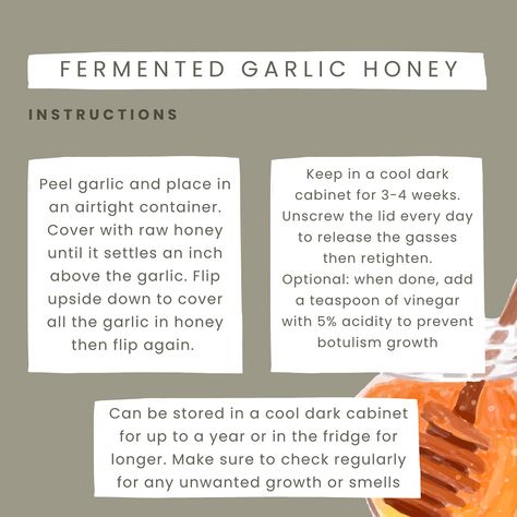 Cold season is coming our way! Make sure to be ready with these 3 super easy remedies you can make at home! 1. Oregano Oil: Known for its natural antibacterial properties, oregano oil can help support your immune system. 2. Fermented Garlic Honey: A great way to harness the benefits of garlic and honey for a soothing, health-boosting blend. 3. Fire Cider: This tangy tonic combines apple cider vinegar, herbs, and spices to help combat colds and boost vitality. Remember, these remedies ar... Honey And Garlic Remedy, Garlic Oil Benefits, Honey Medicine, Fermented Garlic Honey, Garlic Remedies, Fermented Garlic, Garlic And Honey, Benefits Of Garlic, Garlic Honey