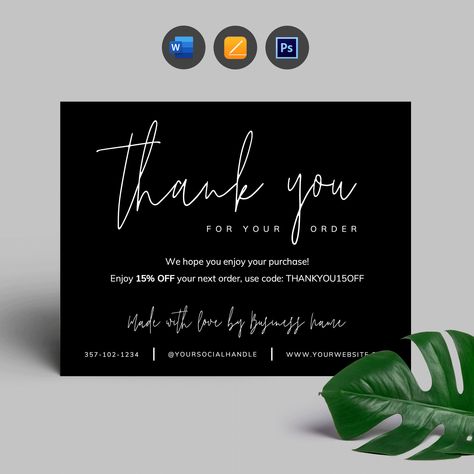 Packaging Inserts, Package Inserts, Thank You Poster, Thank U Cards, Printable Menu Template, Card Design Template, Packaging Ideas Business, Thank You Card Design, Printable Business