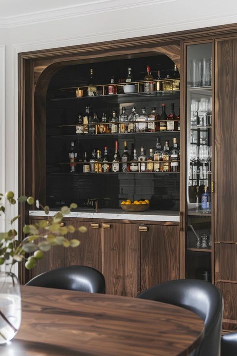 5 Tips for Designing the Perfect Home Bar Attic Wet Bar, Bar In Bookshelf, Bar Nook In Dining Room, Vintage Wet Bar, Bar Back Wall Design, Built In Bar In Living Room Modern, Home Bar Nook, Modern Built In Bar, Built In Bar Ideas For Home