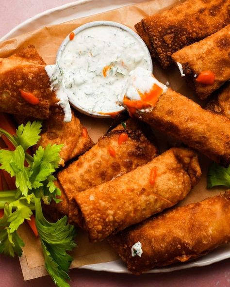 Dinner Egg Rolls, Bbq Chicken Egg Rolls, Buffalo Chicken Egg Rolls Fried, Buffalo Egg Rolls, Buffalo Chicken Eggrolls, Appetizers Savory, Buffalo Chicken Egg Rolls, Buffalo Chicken Rolls, Egg Roll Ingredients