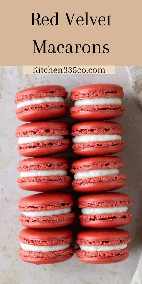 Red Velvet Macaroons, Macaroons Flavors, Easy Macaroons Recipe, Red Velvet Macarons, French Macaroon Recipes, Macaron Filling, Macaroon Cookies, Macaron Flavors, Cream Cheese Buttercream