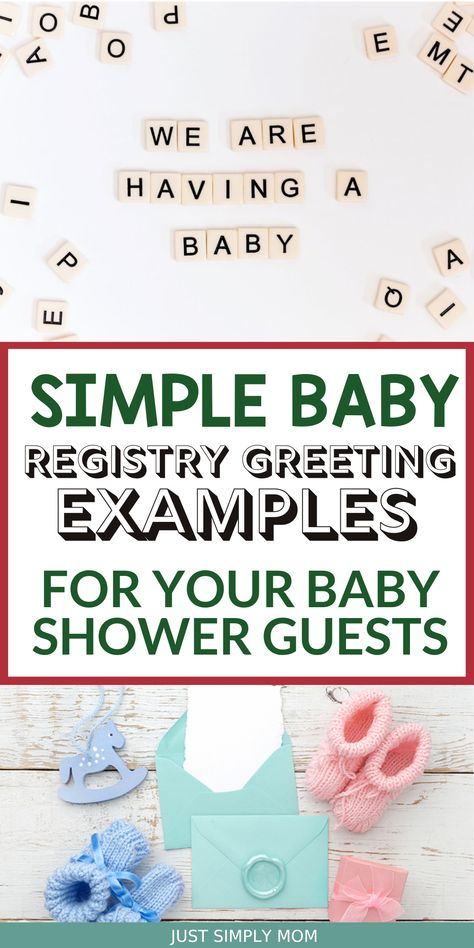 Have fun making your baby registry and choosing the right baby registry greeting for your family and friends. Baby Registry Greeting Message, Simple Baby Registry, Baby Boy Registry, Book Baby Shower Invitation, Baby Gift Registry, Amazon Baby Registry, Baby Shower Registry, Getting Ready For Baby, Baby Announcement Cards