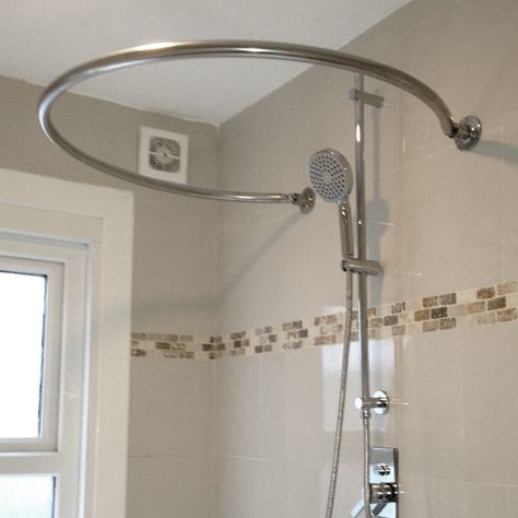 Stainless Steel Shower Rail Mini O Image 4 Circular Shower Curtain Rod, Bathtub Vintage, Shower Curtain Rail, Shower Curtain Track, Shower Privacy, Curved Shower Rod, Corner Shower Doors, Hanging Fireplace, Ada Bathroom