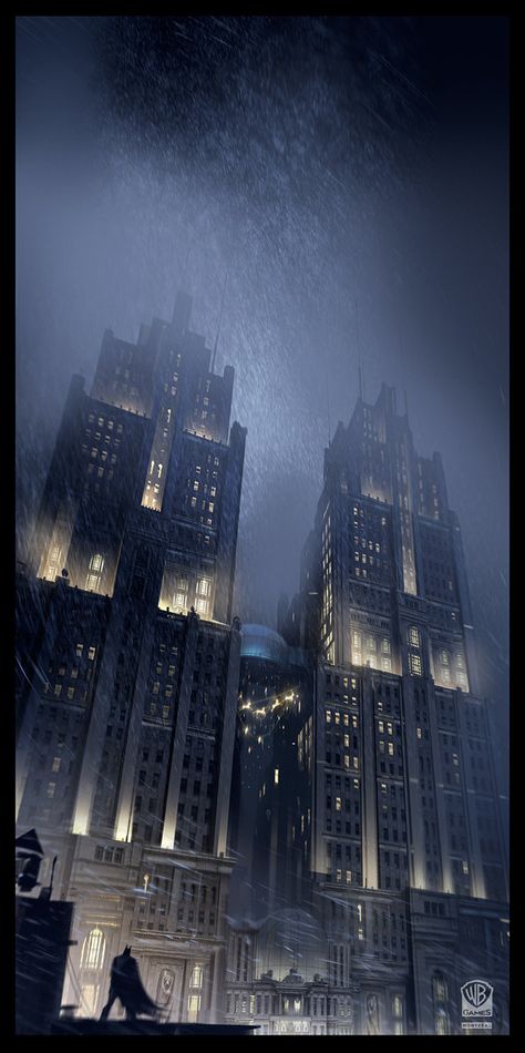 Gotham City Skyline, Concept Art Landscape, Der Joker, Art Geek, Arkham Origins, Batman Arkham Origins, Amoled Wallpapers, Dark Knight Rises, Batman Arkham City