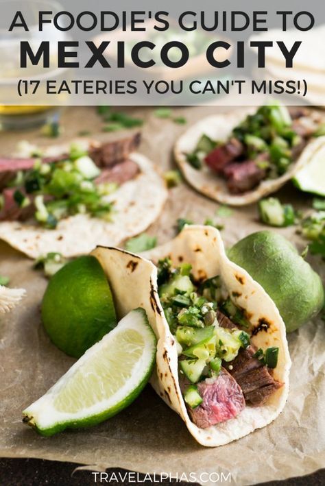 Want to know where to eat in Mexico city? Looking for the best Mexico City restaurants? This Mexico City foodie guide includes all of the best places to eat in Mexico City! From taco stands and markets, to fine-dining restaurants and casual eateries, these are the best restaurants to satisfy all of your foodie cravings! Tacos al pastor, chiles en nogada, chilaquiles, chicken with mole, and pan dulces are just a few of the dishes this guide covers. Mexico City Food, Mexico City Restaurants, Flank Steak Tacos, Mexico City Travel, Steak Tacos, Mexico Travel Guides, Central America Travel, Visit Mexico, Skirt Steak