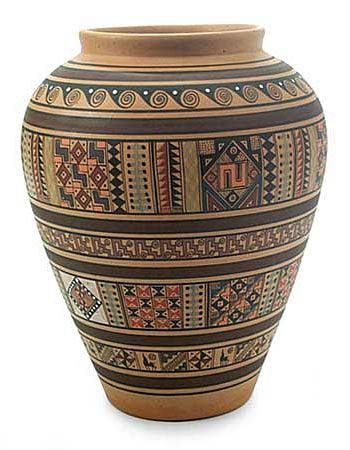 Cuzco vase - Inca Murals | NOVICA Inca Art, Ceramics Pottery Vase, Pottery Vases, Indian Pottery, Pottery Painting Designs, Hinduism Art, Clay Vase, Africa Art, God Art