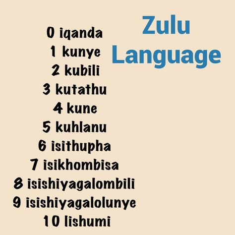 counting in Zulu, a Bantu language spoken mainly in South Africa. Learn Zulu, Zulu Language, Grade R Worksheets, Language Poster, Preschool Charts, African Words, Travel Language, Language Worksheets, Time Worksheets