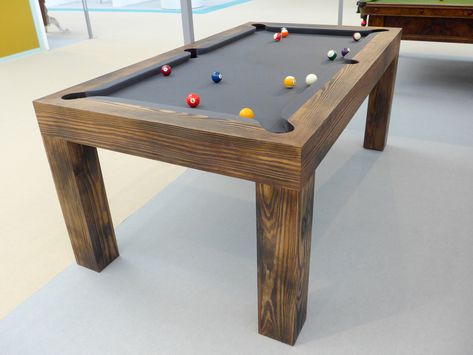 Bespoke pool table at the House & Garden Festival made from blackened Southern Yellow Pine and hand-scraped for a stunning finish. 6ft UK pool table - 1/4 size billiard table - top quality slate, cloth and rubbers. Pool Table Diy, Pool Table Top, Diy Pool Table, Pool Table Design, Outdoor Pool Table, Pool Table Dining Table, Modern Pool Table, Pool Table Room, Game Room Bar