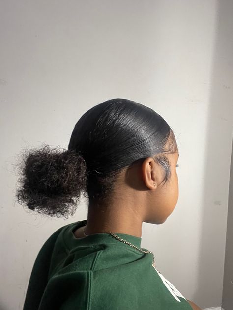 Back Bun Natural Hair, Low Slick Bun Natural Hair, Low Bun Hairstyles For Black Women Natural, 4b Short Hairstyles, Slick Back Ponytail Natural Hair 4c, Middle Part Puff Natural Hair, 4c Slick Back Ponytail, Slick Back On 4c Hair, Slick Back Type 4 Hair