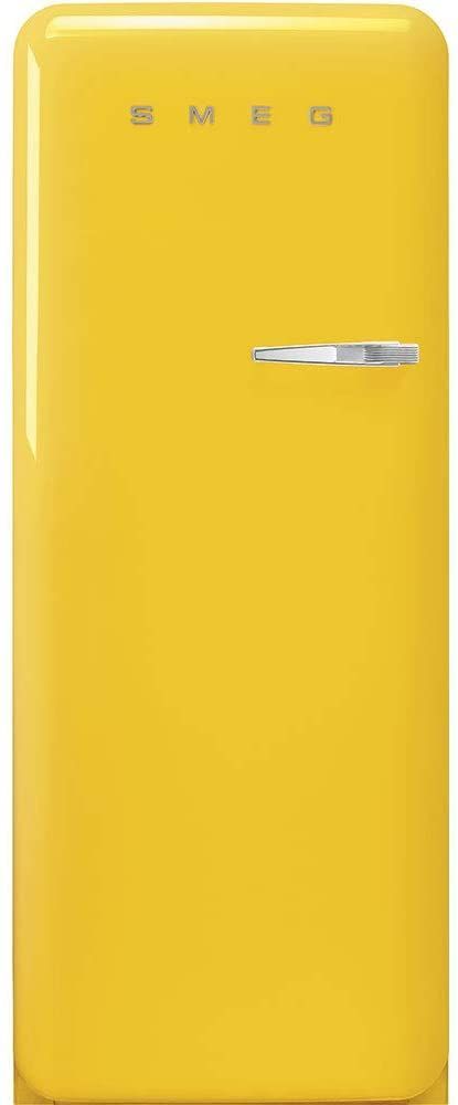 Smeg FAB28 50's Retro Style Aesthetic Top Freezer Refrigerator with 9.92 Cu Total Capacity, Multiflow Cooling System, Adjustable Glass Shelves 24-Inches, Yellow Left Hand Hinge Black Mini Fridge, Retro Style Aesthetic, Gray Kitchens, Trailer Renovation, Cantilever Shelf, Slide Out Shelves, Hope Valley, Small Refrigerator, Counter Depth