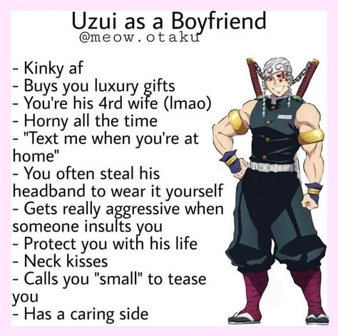 Demon Slayer Boyfriend Scenarios, Uzui Tengen Headcanon, Protective Boyfriend Anime, Tengen Uzui Quotes, As Your Boyfriend Anime, Nezuko X Yn, Tengen Uzui X Yn, Uzui X Yn, Anime Ahhhhh