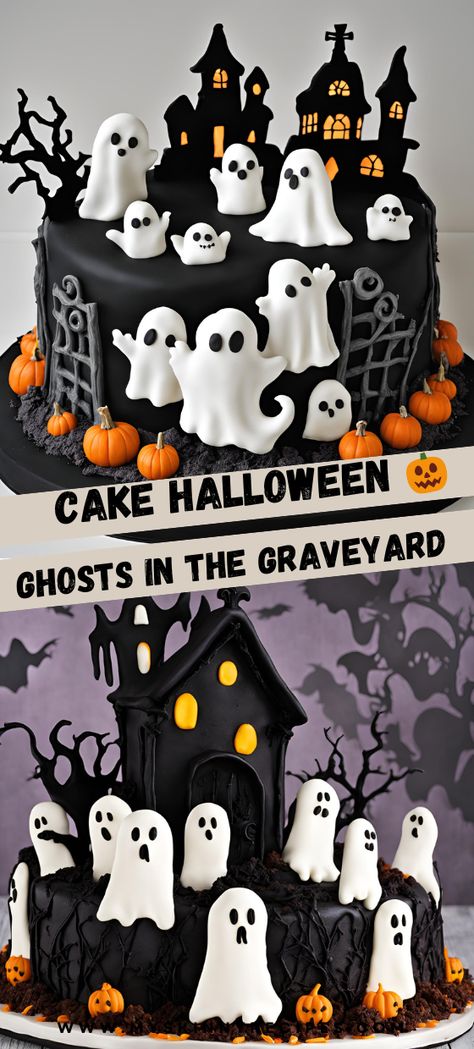 Spook up your Halloween with this Ghosts in the Graveyard Cake! 🎃👻 Rich chocolate cake topped with whimsical ghost and gravestone decorations, perfect for any Halloween party. #HalloweenCake #GhostsInTheGraveyard #SpookyDesserts #myskinnyrecipes Grave Yard Cake, Gravestone Decorations, Ghosts In The Graveyard, Graveyard Cake, Graveyard Halloween, Milano Cookies, Autumn Baking, Ghost Cake, Halloween Foods