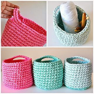 Three t-shirt yarn baskets and Dillon - Thirteen Thirtyfive | my world of wool | Bloglovin' Tshirt Yarn Projects, Crochet Tee Shirt, Tee Shirt Yarn, Tshirt Crochet, Yarn Baskets, Crocheted Baskets, Crochet Tee, Yarn Basket, Tshirt Yarn