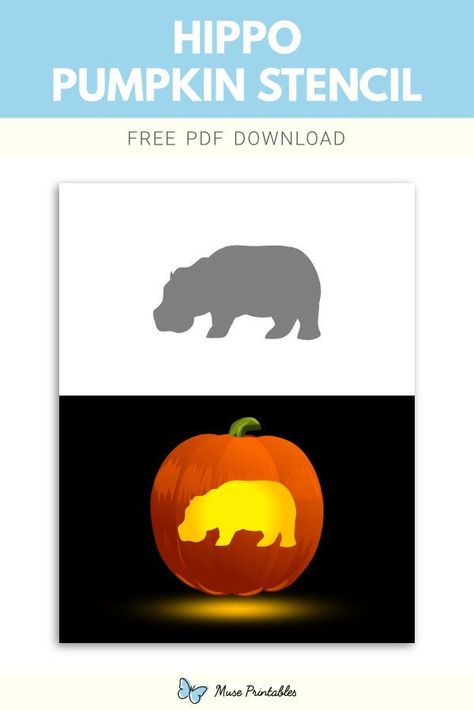 Free printable hippo stencil for pumpkin carving. Download it at https://museprintables.com/download/pumpkin-stencil/hippo/ Stencil For Pumpkin Carving, Pumpkin Carving Stencil, Printable Pumpkin Stencils, Pumpkin Stencils Free, Pumpkin Stencils, Halloween Pumpkin Carving Stencils, Pumpkin Carvings Stencils, Pumpkin Stencil, Halloween Pumpkins Carvings