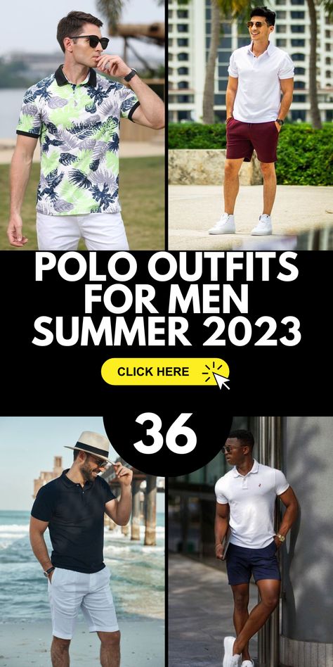 Explore the fashion-forward options of men's summer outfits with polo shirts. From classic designs to trendy floral prints, there are countless styles to choose from. Experiment with different colors and patterns to create unique and eye-catching ensembles that showcase your personal style and fashion sense. Outfits With Polo Shirts, Polo Outfits, Men's Summer Outfits, Polo Outfit Men, Casual Beach Outfit, Navy Blue Polo Shirt, Beach Outfit Men, Jeans Outfit Men, Polo Outfit