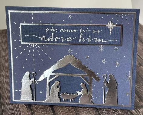 Religious Christmas Card Ideas, Nativity Christmas Cards Handmade, Nativity Cards Handmade, Stampin Up Nativity, Religious Christmas Cards Handmade, Stampin Up Christmas Cards 2024, Christian Christmas Cards Handmade, Silent Night Christmas Card, Nativity Cards