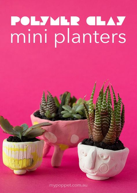 Polymer Clay Mini Planters | My Poppet Makes Diy Homewares, Face Pots, Mini Planters, Craft Room Organization Diy, Hippie Crafts, Small Craft Rooms, Easy Crafts To Sell, Creative Planter, Indoor Pots