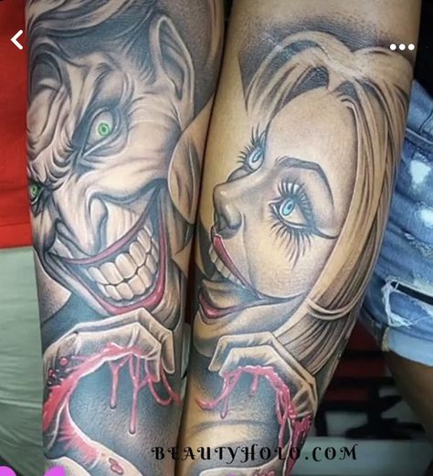 Cute Couple Tattoo, Joker And Harley Tattoo, Buu Monster Inc, Matching Tattoos For Couples, Evil Clown Tattoos, Chest Tattoo Stencils, Harley Quinn And Joker, Couple Tattoo Ideas, Harley Tattoos