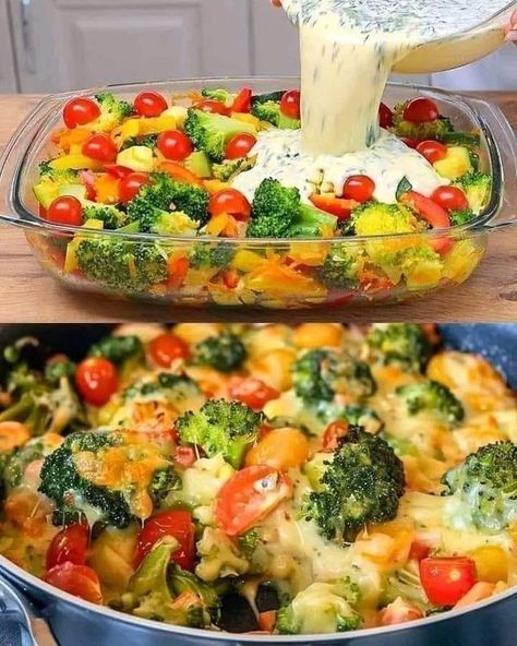 Ina Garten Recipes🍟🥣🍔🍕 | I eat vegetable casserole day and night and lose weight quickly | Facebook Baked Broccoli, Low Calorie Vegetables, Vegetable Casserole Recipes, Veggie Casserole, Baby Kale, Kale Recipes, Cheese Casserole, Juicy Tomatoes, Dinner Options