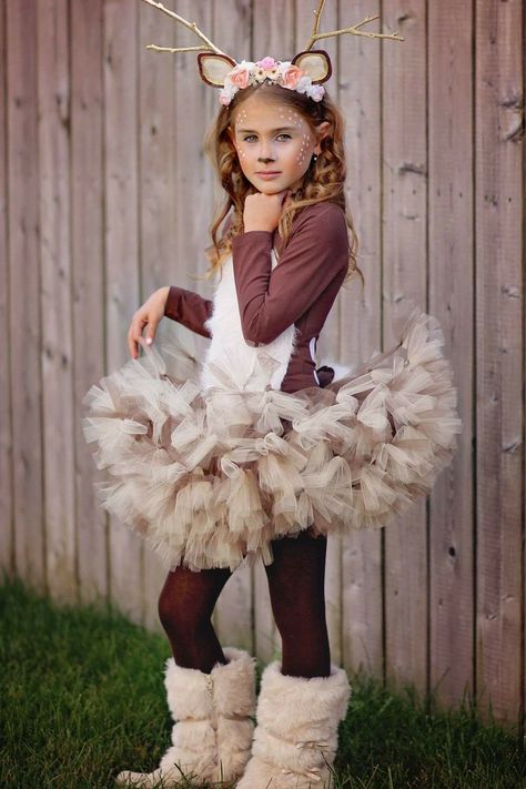 Reindeer Costume Kids, Kids Deer Costume, Girls Deer Costume, Diy Deer Costume, Girl Deer Costume, Deer Costume For Kids, Deer Halloween Costumes, Outfits Guide, Reindeer Costume