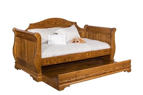 Amish Sleigh Day Bed Amish Furniture Bedroom, Handcrafted Bed, Daybed Design, Bookcase Bed, Loft Furniture, Wood Daybed, Diy Furniture Bedroom, Sleigh Beds, Day Bed