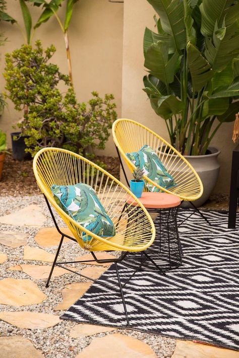 Kids Outdoor Chairs, Mid Century Patio Furniture, Caroline Lee, Acapulco Chair, Retro Renovation, Relaxing Chair, Patio Lounge, Patio Makeover, Rattan Chair