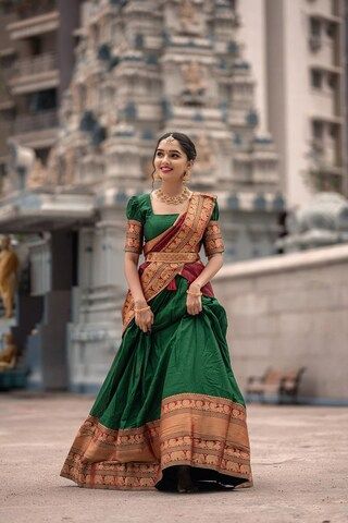 southindiansareefash - Etsy Silk Half Saree, Half Saree Function, Langa Voni, Saree Bollywood, Cotton Lehenga, Half Saree Lehenga, Stitched Lehenga, Lehenga Designs Simple, Traditional Indian Dress