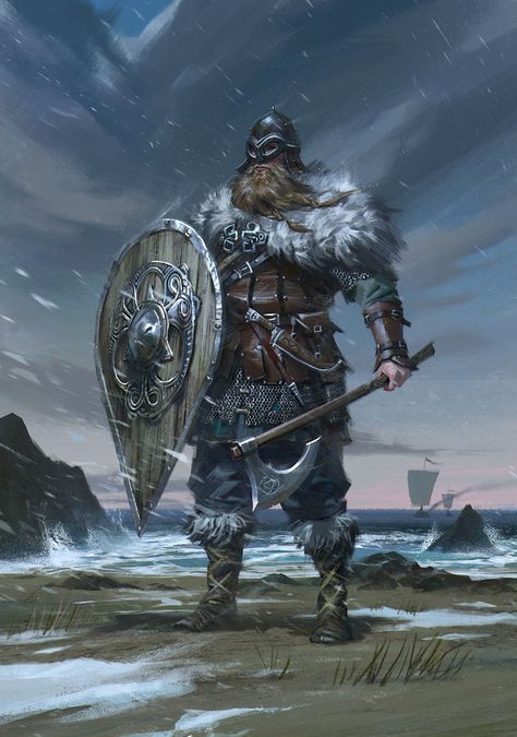 Viking, B S on ArtStation at https://www.artstation.com/artwork/odqEW Medium Armor, Arte Viking, Art Viking, Viking Character, Snow Night, Viking History, Viking Art, Viking Warrior, Viking Age