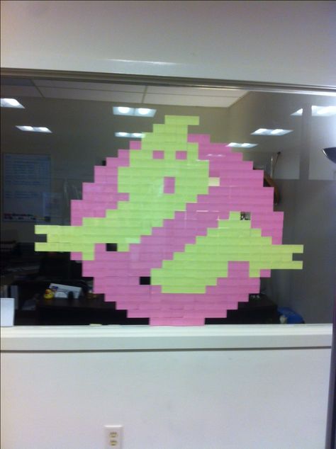 Post-It Note office wall art #3, Ghostbusters! Sticky Note Art Wall, Sticky Note Window Art, Post It Wall Art, Post It Art Wall, Post It Note Art, Pretend School, Post It Art, Digital Media Art, Post Prom